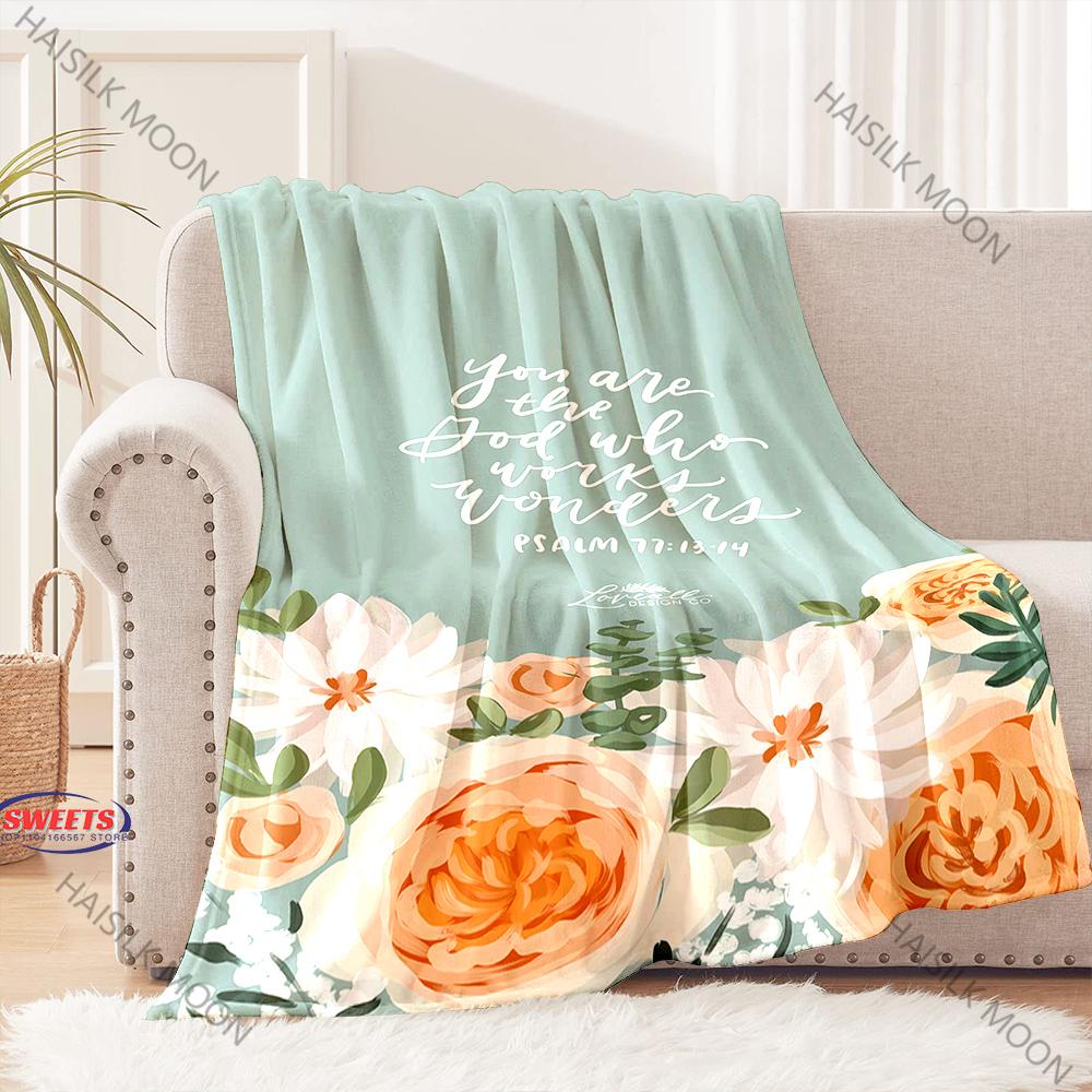 6 Size Christian Bible Psalm Flannel Art Blanket Sofa Bed Cover Four Season Soft Fluffy Quilt Blanket Flannel Throw Warm Gifts