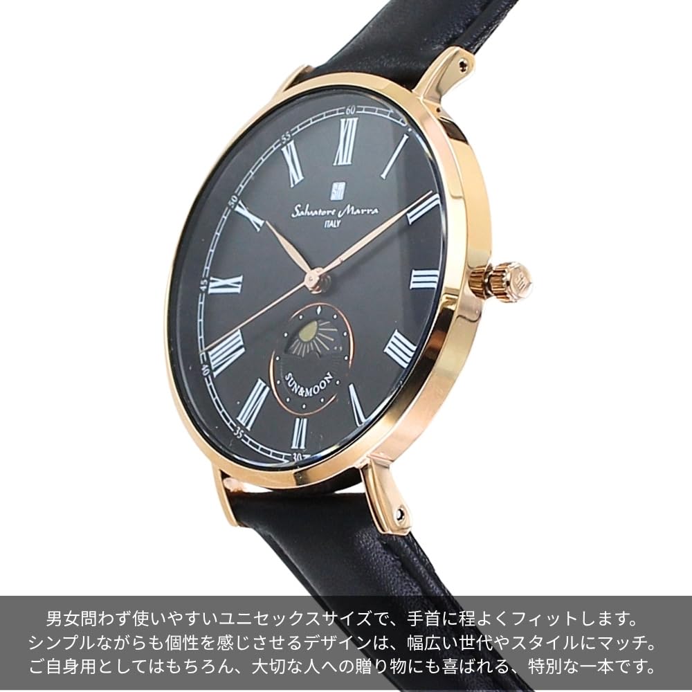 Salvatore Marra Sun and Moon Slim Quartz Watch with Shopper Leather Strap Black X Men's Bag, (No. 3 Silver)