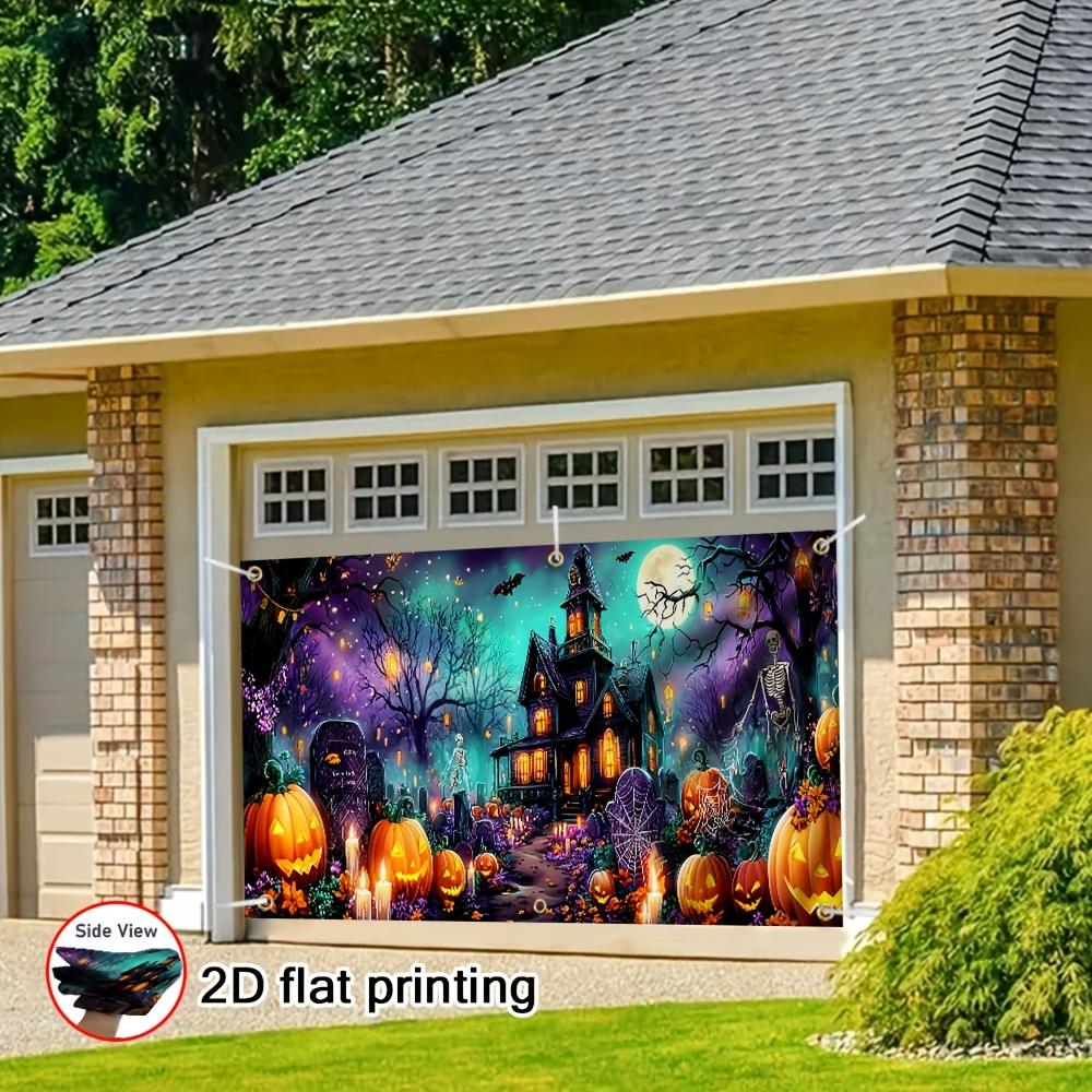 2D flat-printed garage banner featuring a terrifying night sky design with a full moon. Made of durable material.