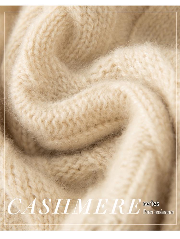 Women's 100% Cashmere Pom-Pom Hat - Three-Strand Winter Knit, Versatile Cable, Warm Ear Protection