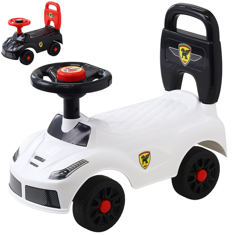 Seathestars Lightweight Comes with Push Bar Ride-on Toy, Kick-Off, Indoor/Outdoor, Kid's Ride-on Car, Foot-Pedal, Kick-Off, Type, (White)