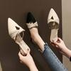 2024 Summer New Classic Mules Shoe Women Slides Pu Leather Cover Toe Outdoor Slipper Square Heel Ladies Pointed Toe Half Slipper