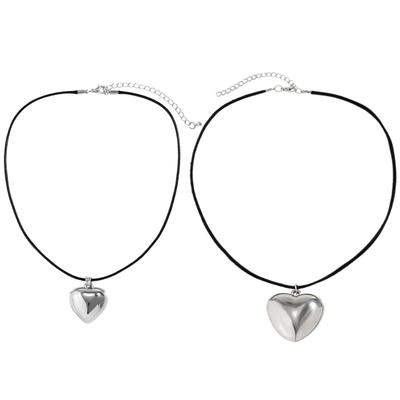 Silver Love Heart Aesthetic Necklace Fashion Simple Clavicle Chain Women Girls Velvets Rope Necklace Party Birthday Gift