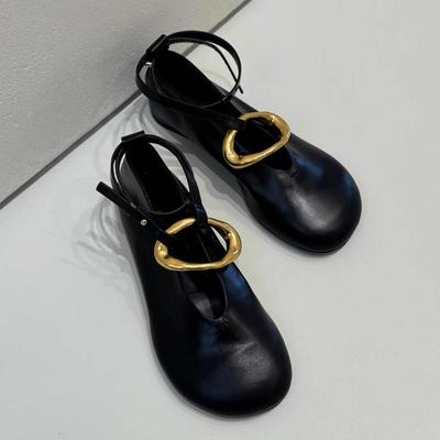 Niche Square Buckle Genuine Leather Mary Jane Single Shoes Women's Flats One-word Buckle Belt Black Loafer Small Leather Shoes
