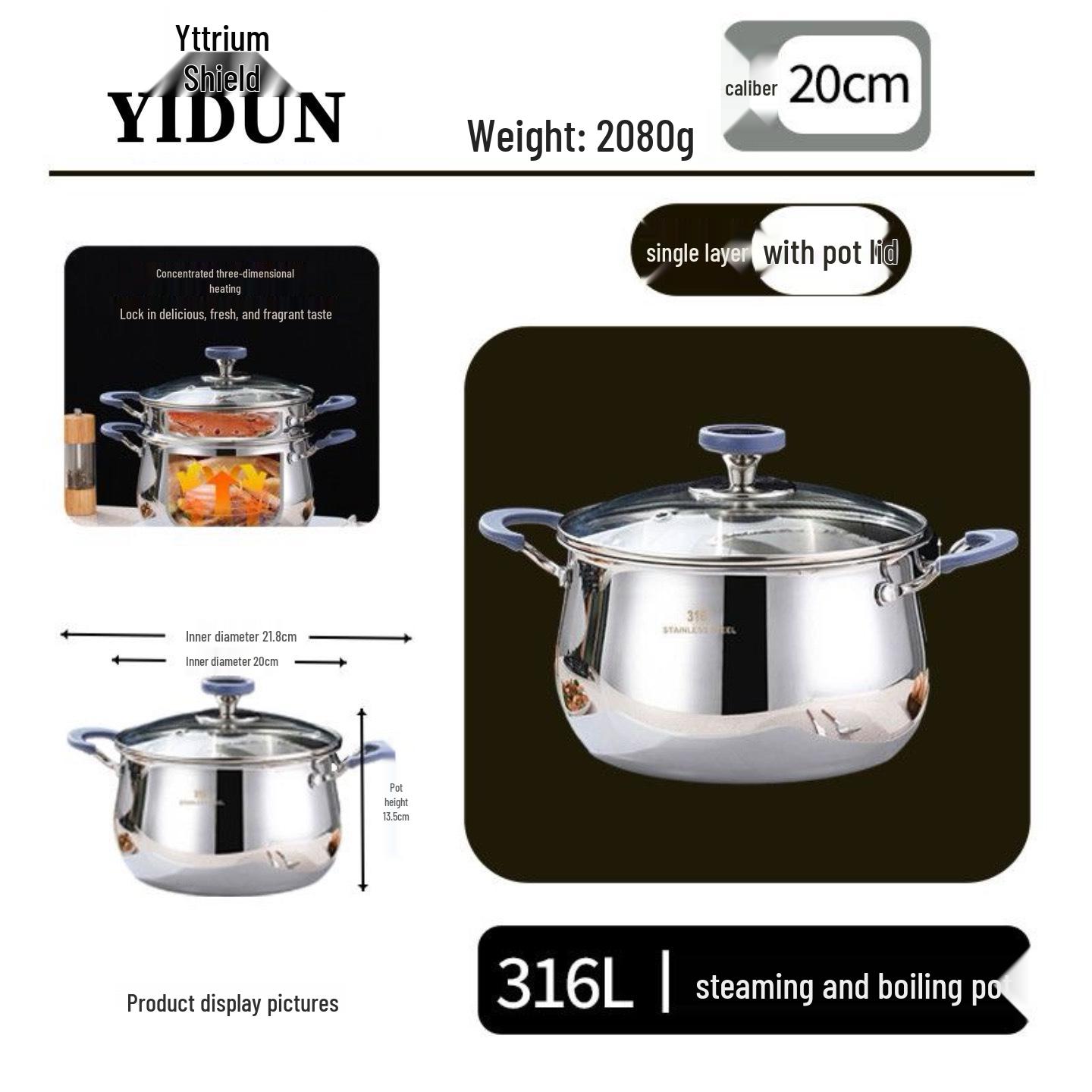 Extra Thick Food-Grade 304 Stainless Steel Non-Stick Steamer Pot for Noodles, Porridge, Soup, Induction & Gas Stovetops