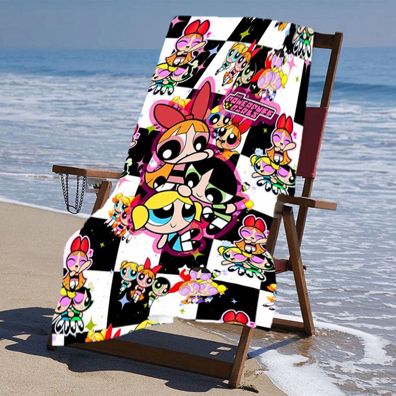 proof beach towel with a The Powerpuff Girls2 pattern - soft,absorbent,quick-drying,machine washable - perfect for swimming,camping,bathing