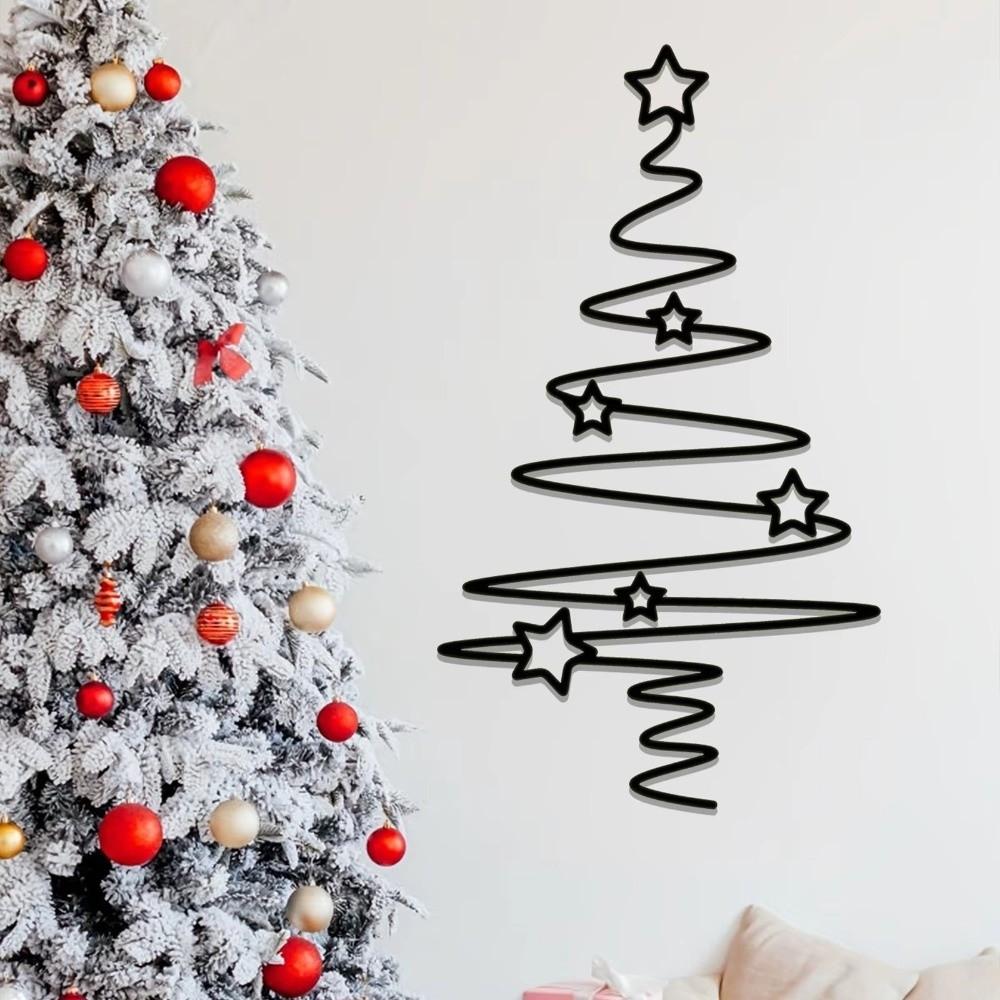 Star Pattern Christmas Tree Wall Art Black Wrought Iron Wall Decor Indoor Decoration