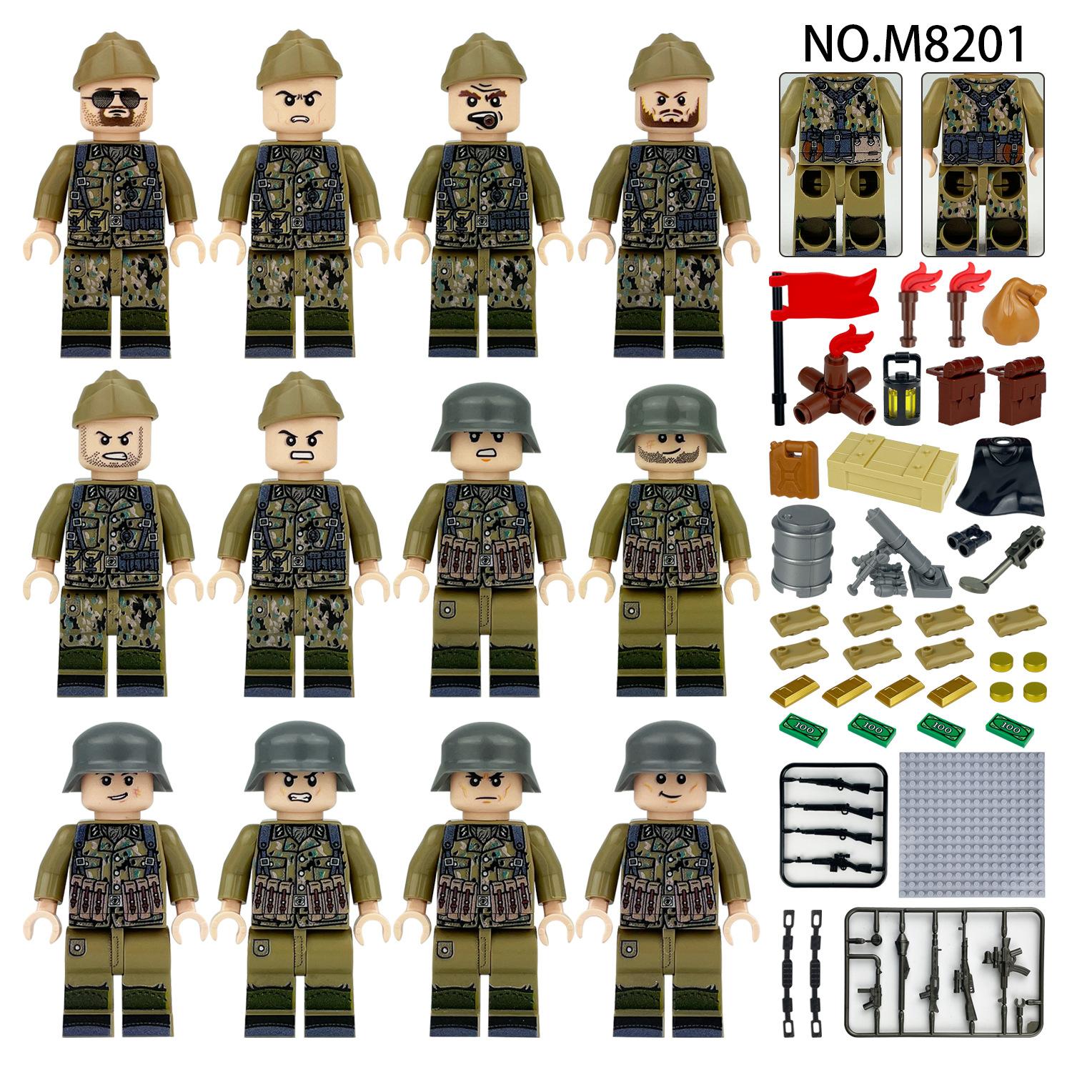 12 шт. Серия «Вторая мировая война», Военные, Горные полевые войска, Солдат, Минифигурки, Конструктор