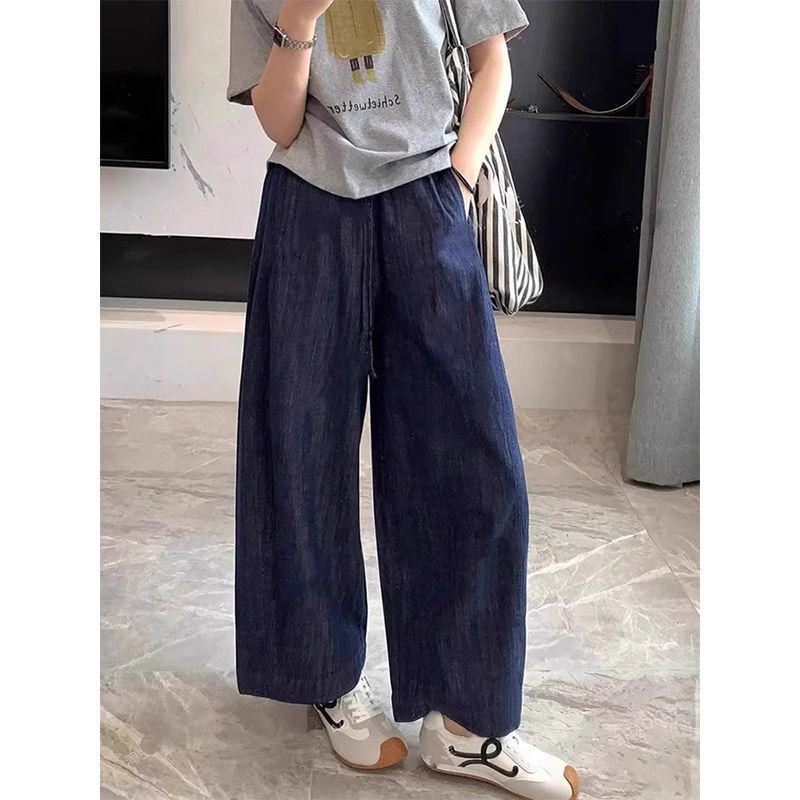 

Women s Slimming Nine-Point Wide-Leg Summer Jeans L (recommended 101-120 lbs) джинсовый синий