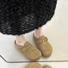 Fashion Embroidered Round-toe Shallow-mouth Metal Buckle Soft-sole Anti-slip Wear-resistant Flat-sole Wrapped-head Slippers