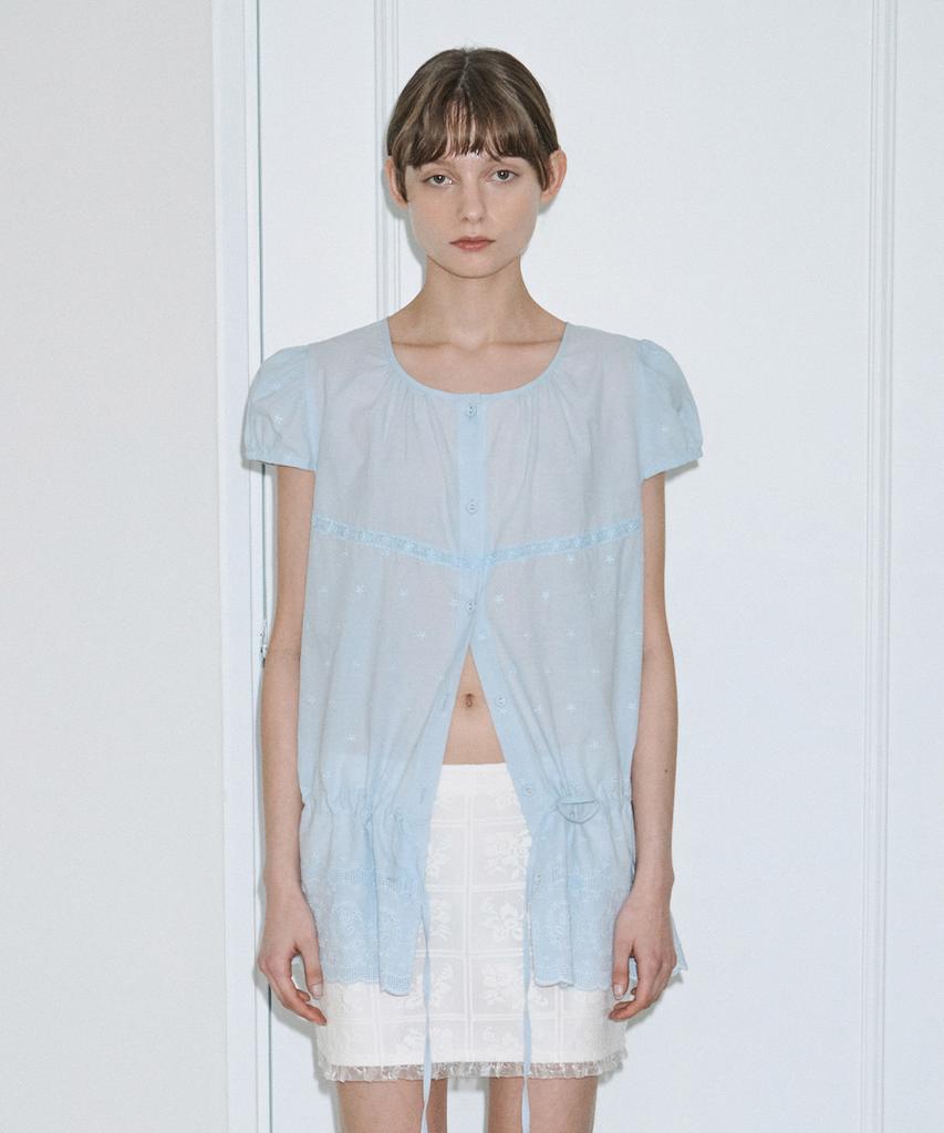 SINOON Eyelet Layered Blouse (Blue)