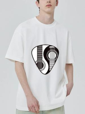 Black T-Shirt Guitar Pick Design Music Inspired Casual Wear for Men and Women Streetwear Fashion Statement Top