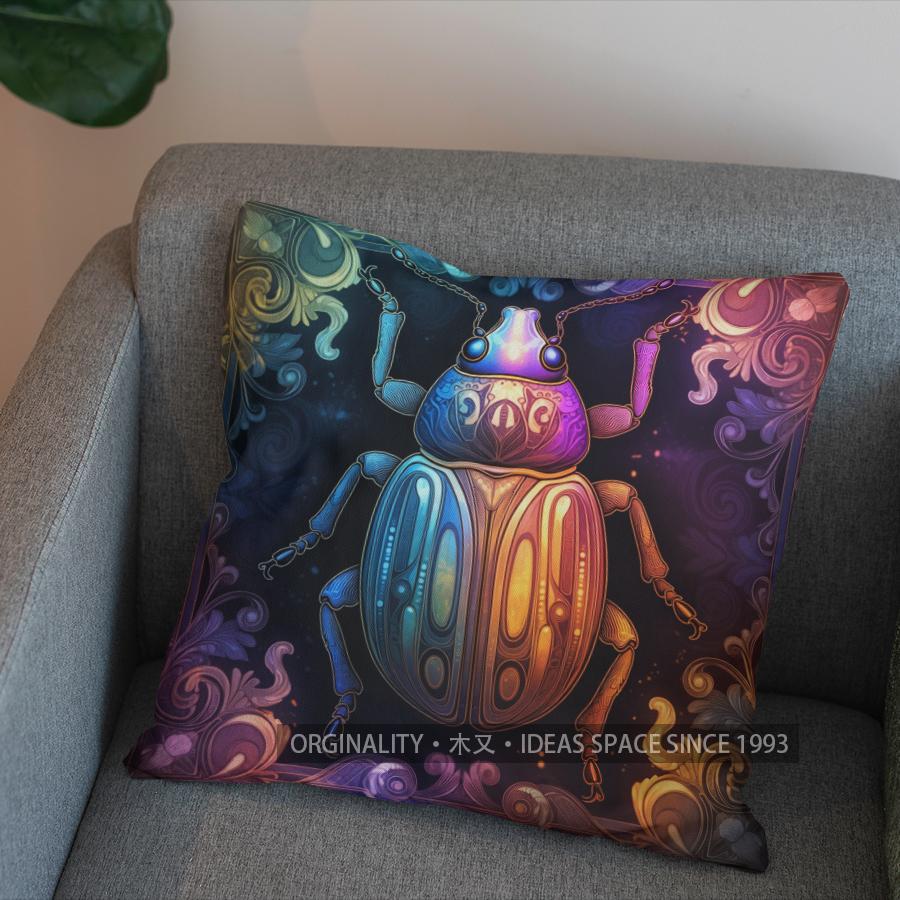 2D Colorful Beetle Pattern Throw Pillow Cover Pattern Cushion Cover Suitable For Sofa Bedroom Car Pillow Cover