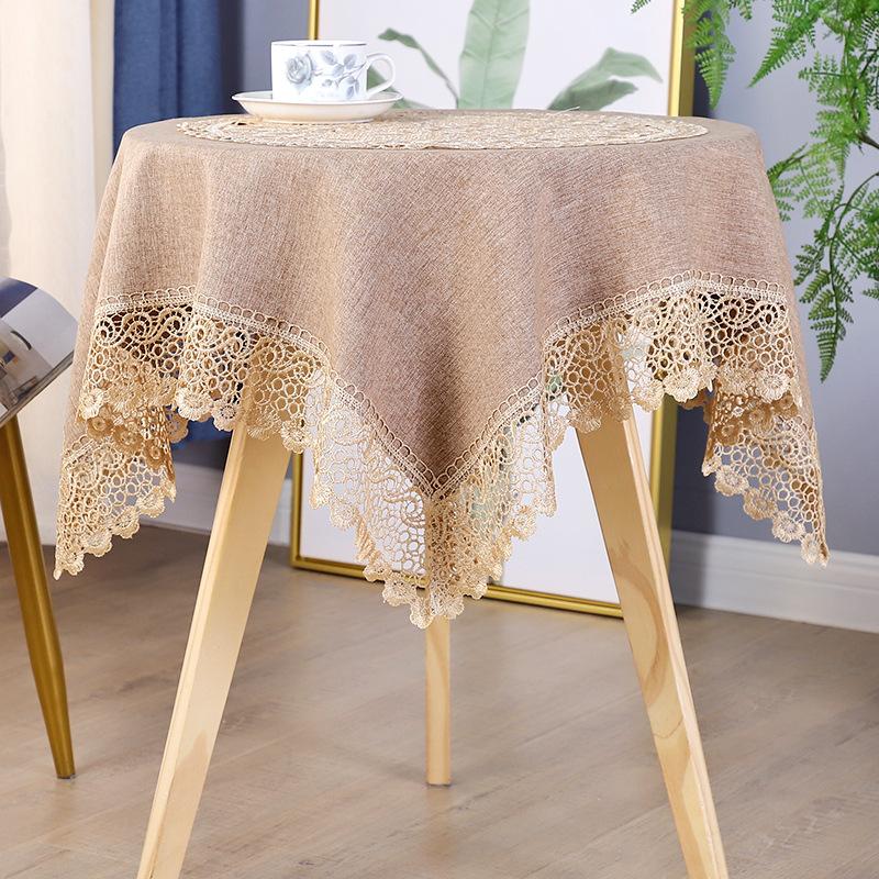 White Hollow Lace Edge Universal Cover Home Dining Table Coffee Desk Square Table Mat Simple Solid Color Soft Lace Table Cloth