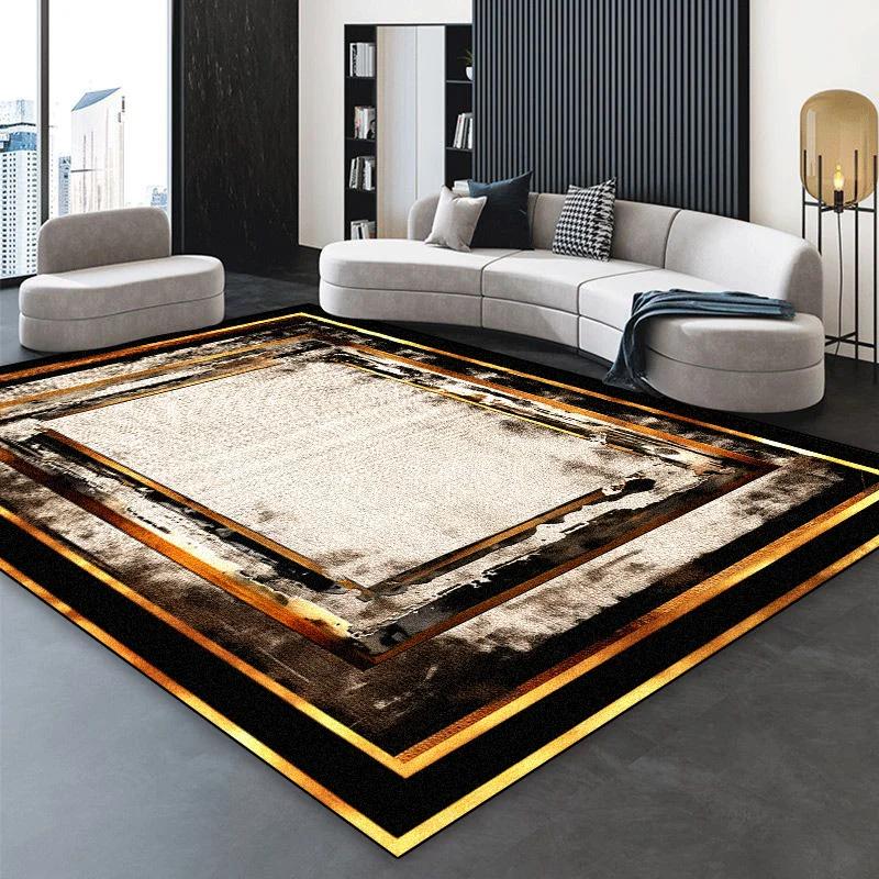 Luxury Black Golden Carpet for Living Room European Home Decoration Easy Clean Large Rugs Bedroom Cloakroom Non-slip Floor Mats