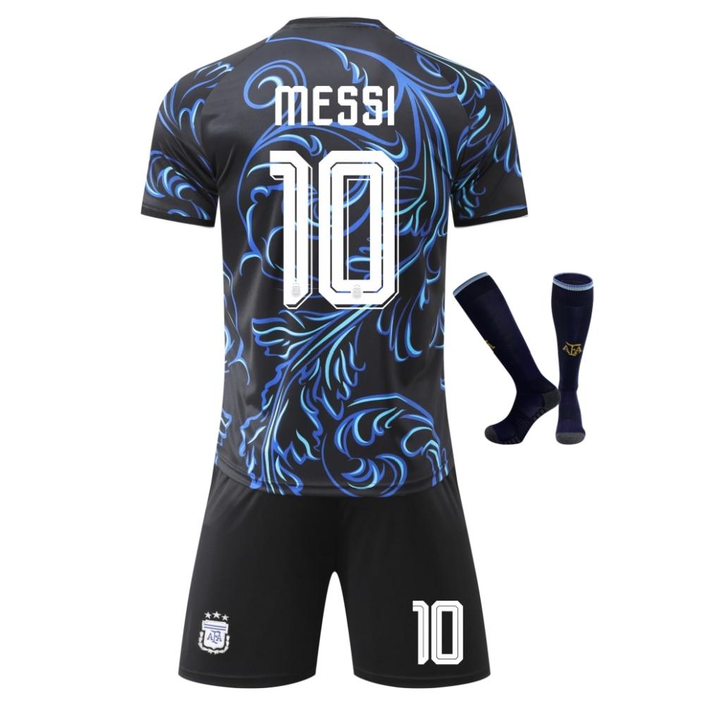 Kids Sports Outfit Argentina Messi World Cup Jersey Shorts Socks Set Black