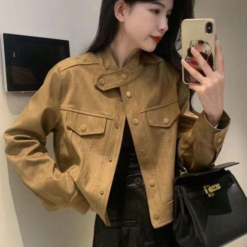 Women's Faux Suede Slimming Jacket - Korean Style, Loose Fit, Long Sleeve, Autumn/Winter Collection