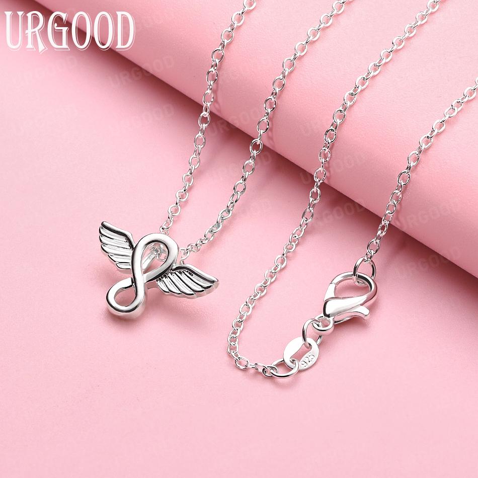 

925 Sterling Silver Figure-Eight Fashion Pendant Necklace Wedding Jewelry 45cm