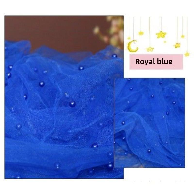 Nail Pearl Tulle Fabric Encryption Soft By The Meter for Yarn Dress Wedding Headwear Curtain DIY Sewing Cloth Smooth White Blue