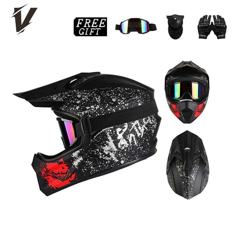 Off-Road Motorcycle Helmet ABS Full Face Dirt Bike With Visor Mask Gloves DOT Certified