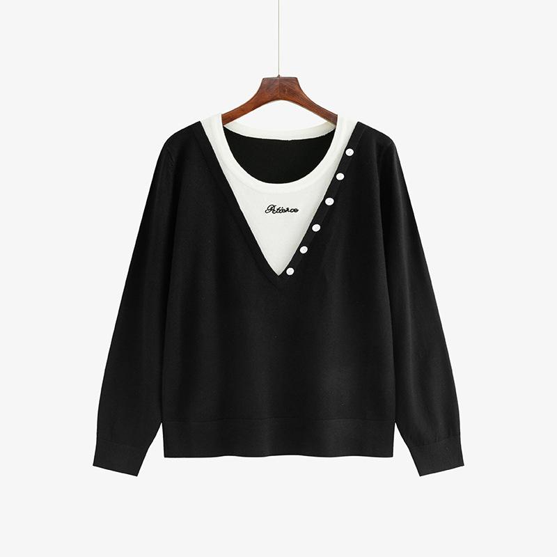 

Женская блузка большого размера Collision Top Весна и осень Повседневный свободный топ 3XL чёрный