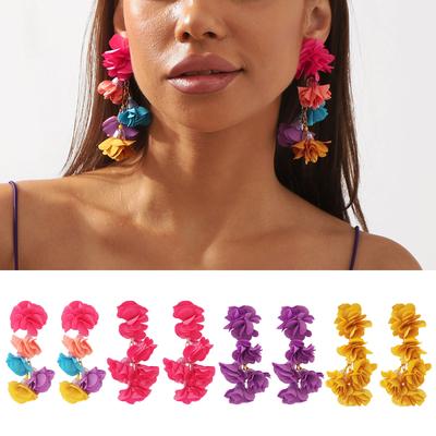 Elegant Flower Dangle Earrings Handmade Flowers Earrings Floral Exaggerate Earrings Bohemian Ornament for Women Girls