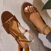 Fashion Buckle Design Open Toe Brown Sandal Women Fashion Square Sole Med Heel Sandals Woman Office Ladies Back Strap Sandalias Mujer
