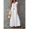 2025 Summer Sleeveless V-neck Maxi Dress - European & American Style, Elegant Long Dress with Side Slit for Women