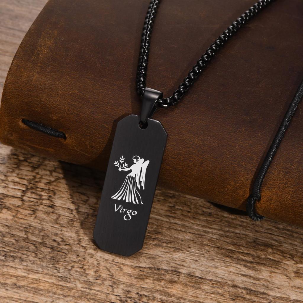 Free Personalized Custom 12 Zodiac Constellation Horoscope Sign Bar Necklaces for Men,Waterproof Stainless Steel Pendant Collar