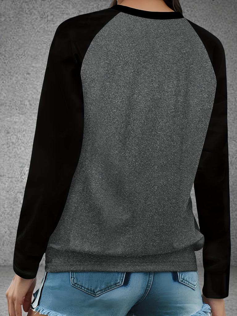BOSTON Print Crew Neck T shirt Casual Long Autumn winter top women's long sleeved T-shirt loose comfortable black white