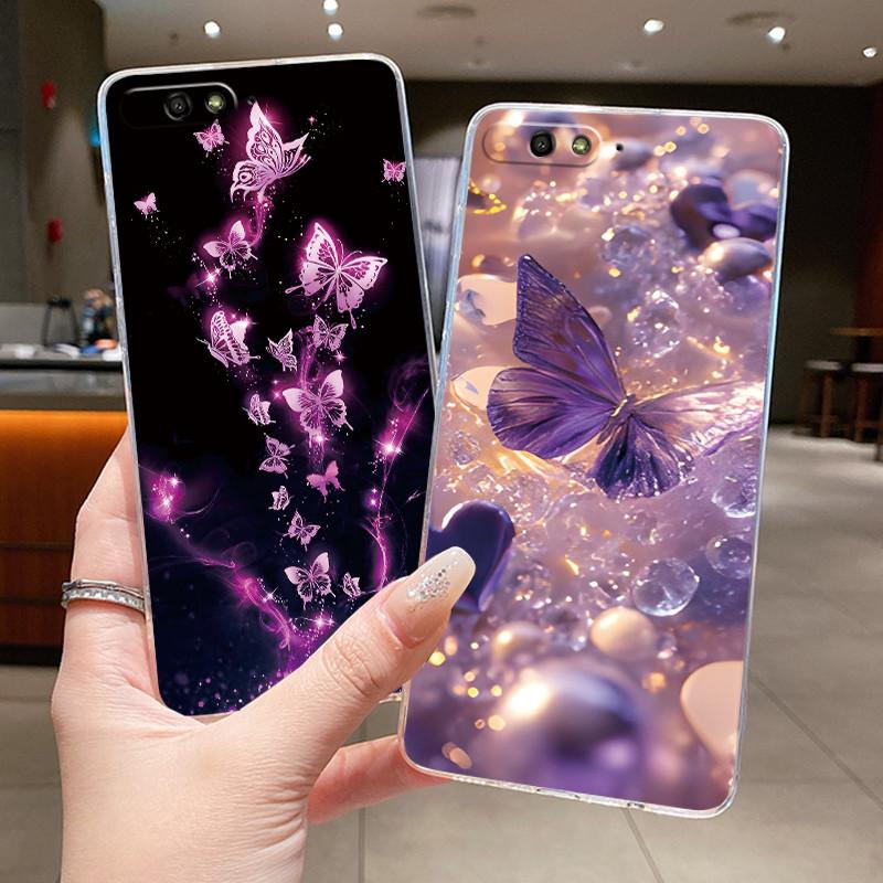 Phone Case For Huawei Y6 2018 Fundas Capa Butterfly Bow Protective Casing Transparent Soft Silicone TPU Cover Coque