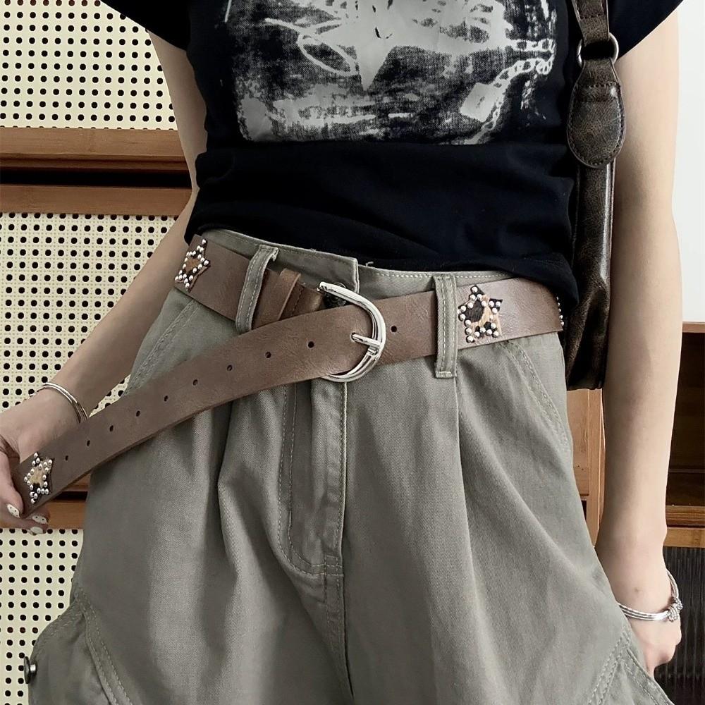 Rivet Metal Buckle Belts Star Pu Leather Waistband Fashion Retro Jeans Belt  Women