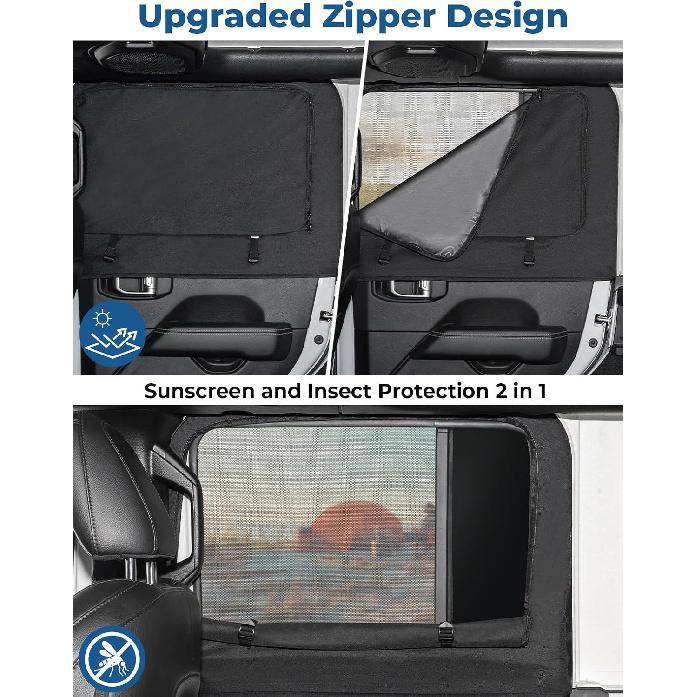 JOYTUTUS Rear Wrangler Side Window Sun Shade Camping Window Ect Screen Compatible With 2007-2024 Wrangler JK JL 4 Doors Gladiator JT, Car Window