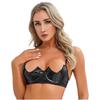 Womens V Notch Underwired Bra Wet Look Patent Leather Adjustable Spaghetti Strap Brassiere Top