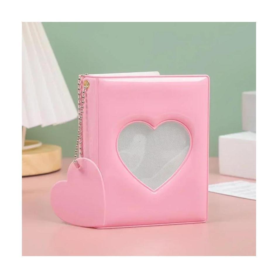 1Pcs Cute 3-inch Solid Color Photo Album Love Hollow Photocard Holder Heart Pendant Cards Collect Book Albums Portable Household