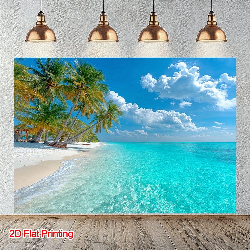 2D plane, 1 piece of 2D plane printed tropical beach, ocean and sky photography background, polyester fabric