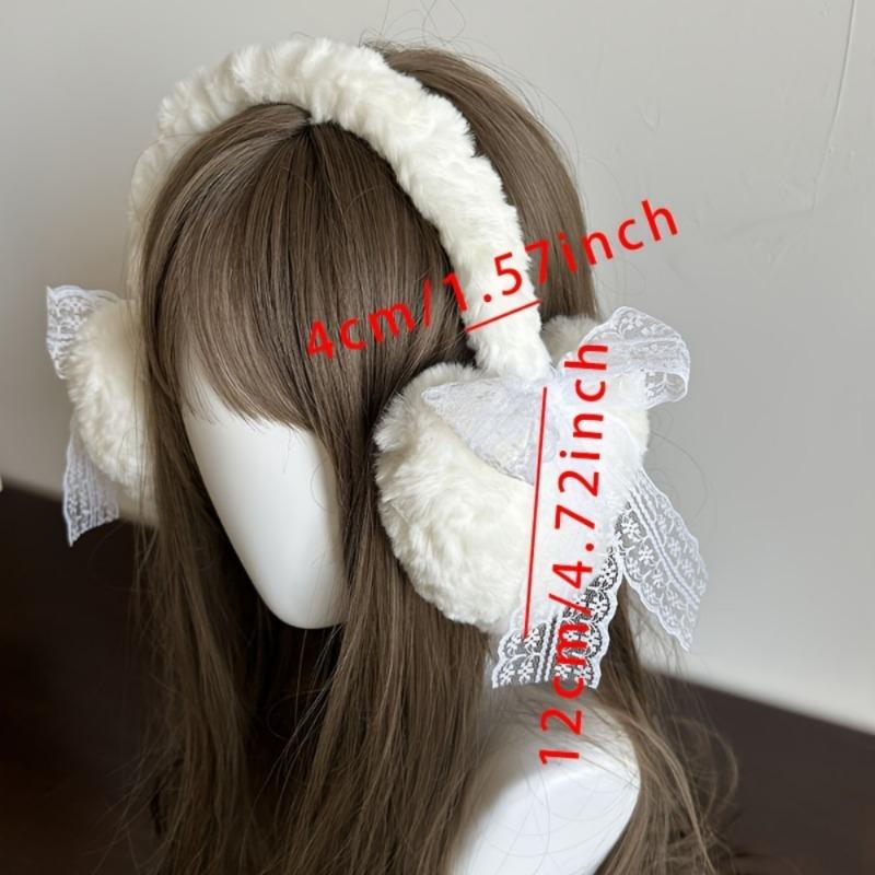 1PC New Japanese Sweet Girl Cute Lace Bow Warm Headgear Plush Ear Bag Love Earmuffs