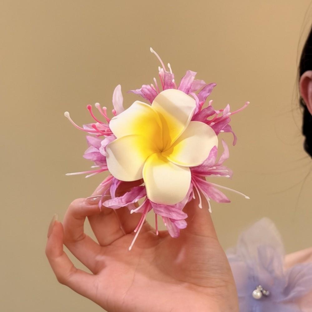 Fresh Sweet Floral Hair Clips Artificial Floral Hair Claw Versatile Frangipani Duckbill Clip Photo Props for Vacation Side Clip фиолетовый