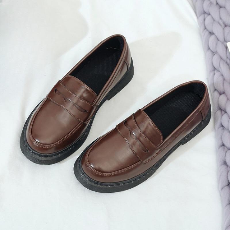 

Мягкая кожа Толстый каблук Толстая подошва Увеличивающие рост лоферы для студенток Ретро обувь 40 коричневый