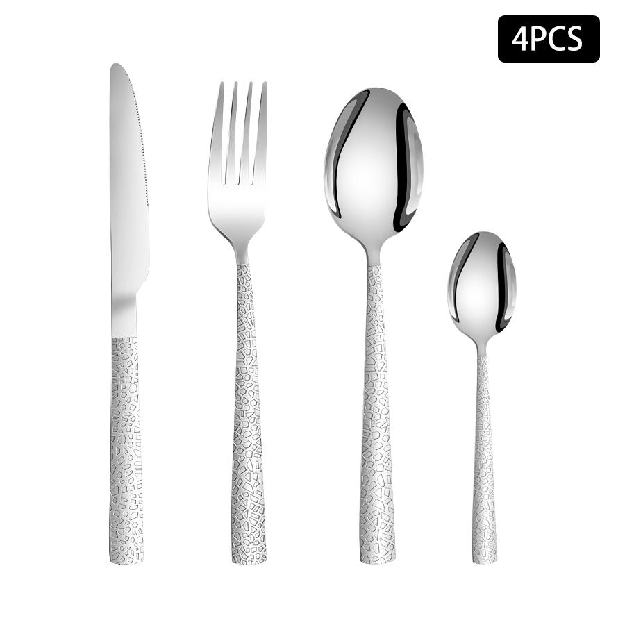 4/6/16/24-teiliges Edelstahl-Silberbesteck-Set Quadratischer Griff Schlangenleder-Besteck Haushaltsmesser, Gabel und Löffel-Kombination