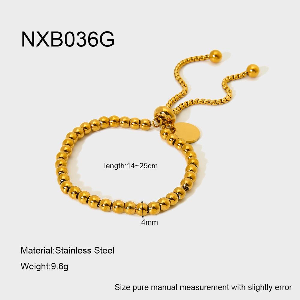 Popular Personalized 18K Gold Plated Round Tag Adjustable Round Bead Bracelet Stainless Steel Waterproof Niche Jewelry