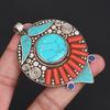 Vintage Ethnic Turquoise Coral Stone Round Pendant Necklace Charm Handmade Boho Tribal Jewelry Gift