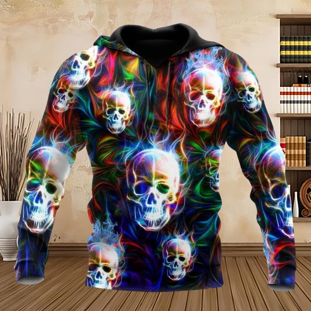 Men's Hoodie Skull Design Hoodies 3D Print Horror Graphic Tops Fall Harajuku Long Sleeve Kangaroo Pocket Hoodie for Men Clothes