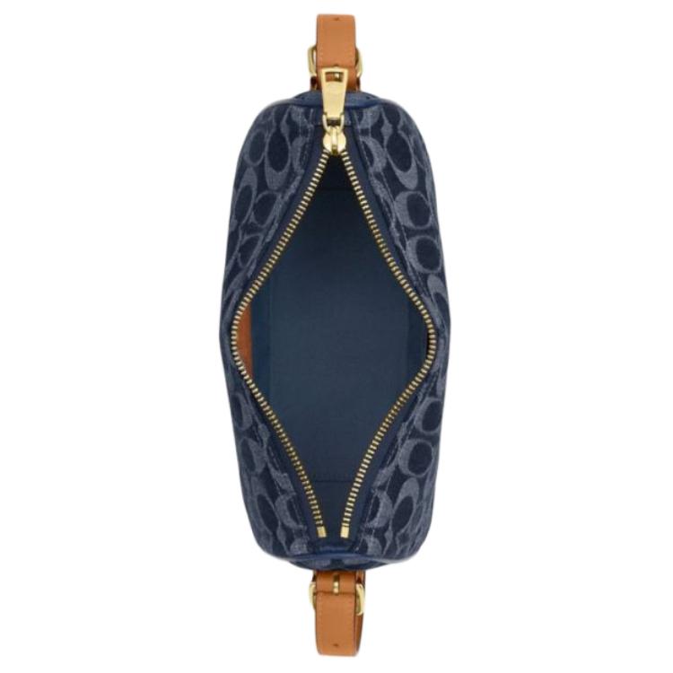 Coach Kailey 23 Monogramma Logo Metallico Chiusura con Cerniera Borsa a Spalla in Tessuto Media da Donna Blu Denim CY701-IMXIA