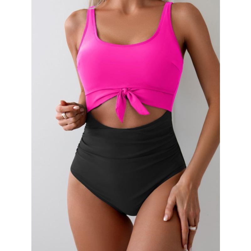 

European and American Casual One-piece Swimsuit Hot Spring Swimsuit Lace-up Bikini European and American Style XXL рожевий