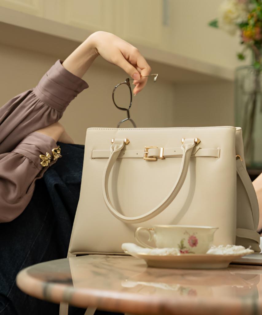 David Jones Madeleine 3-Way Belted Tote Leather Bag_Almond Milk (Cm8243)
