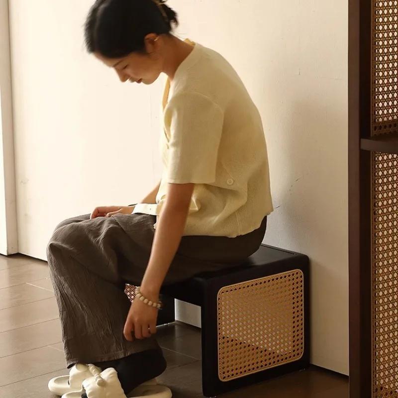 Bedside Solid Rattan Cabinet Namesake Style Coffee Table Chinese Traditional Furniture Sofa Balcony Oriental Furniture Table