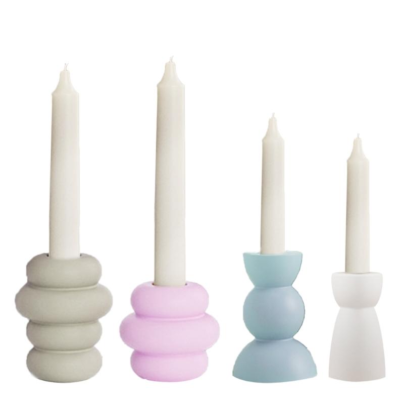 2pcs Taper Candle Holder Silicone Mold 3D Round Candlestick Castings Mould Ornament Gypsum Concrete Resin Molds Decors