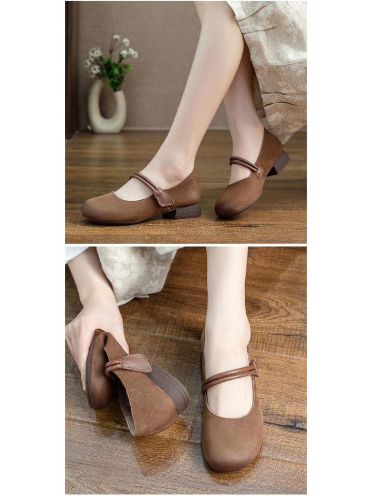 Women's Retro Genuine Leather Mary Jane Shoes - Soft Sole, Lightweight, Flat Bottom, Perfect for Spring and Autumn.