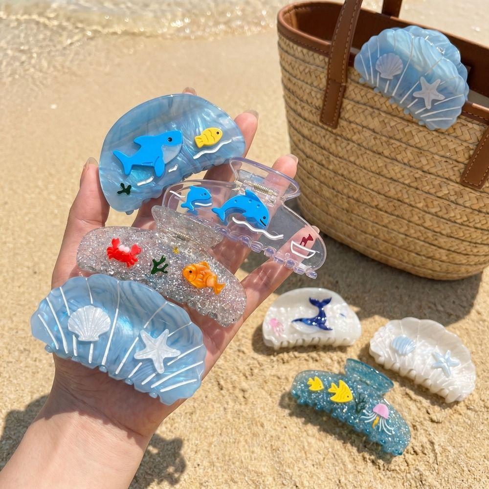 Cartoon Ocean Style Fish Hair Claw Starfish Fish Shape Grab Clip Acetate Shark Clip Headwear
